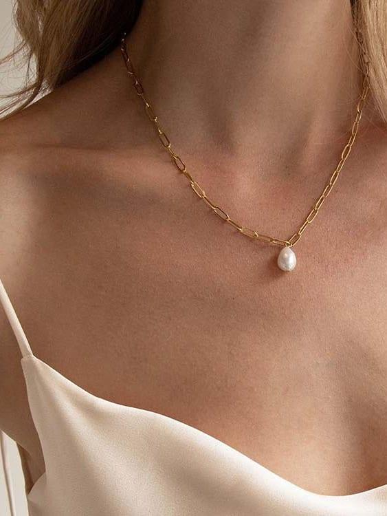Half Chain Half Pearl Necklace | Pearl Paperclip Necklace | Gold Half Pearl  Necklace - Necklace - Aliexpress